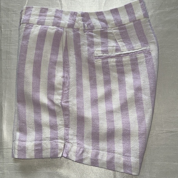 Old Navy Linen Everyday Shorts Lilac Stripe Notch Hem Mid Rise 5” Inseam Sz 2 - Picture 6 of 10
